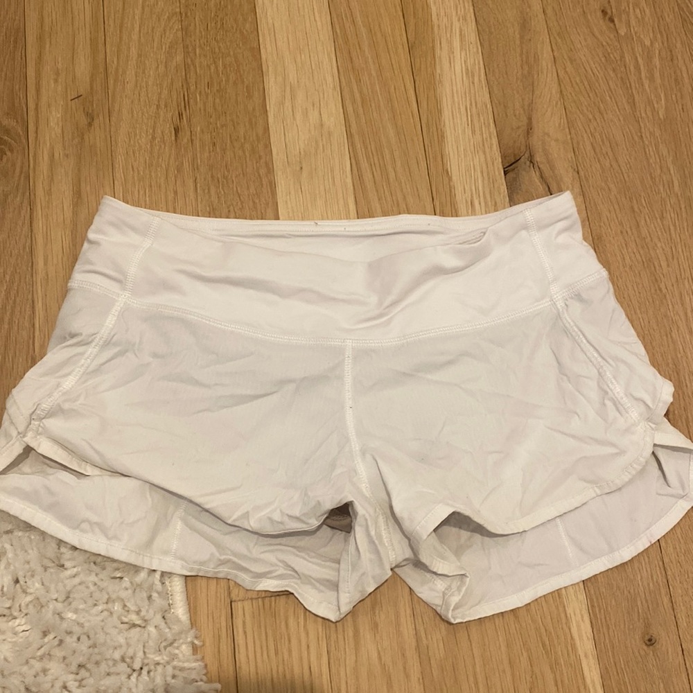 White lululemon speed up shorts 2.5”!